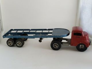 Vintage 1950 Smith Miller " Smitty Toys " Semi Truck And Blue Fruehauf Trailer Toy