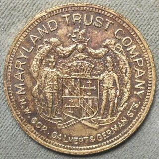 Early 1900s Baltimore Md 50¢ Gilt Brass Bank Token - Maryland Trust Company