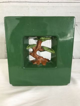 Rare Vintage Green Ceramic Hangable Planter W/ Bonsai Tree In The Middle
