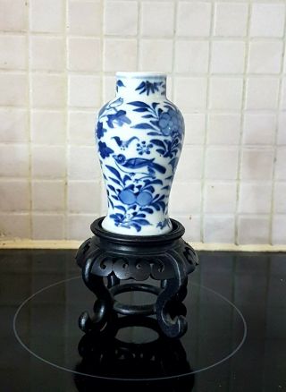 Old Chinese Kangxi Blue & White Porcelain Vase Handpainted Porcelain Qing