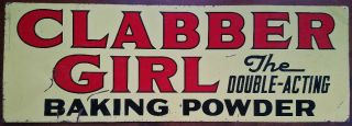 Vintage Yellow Double - Sided Tin Clabber Girl Baking Powder Sign