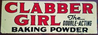 Vintage Yellow Double - sided Tin CLABBER GIRL BAKING POWDER sign 2