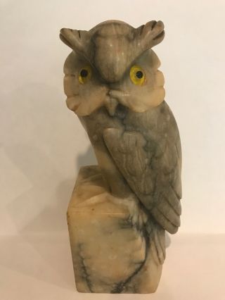 Vintage Hand Carved Marble Owl Figurine Statue Paperweight Made In Italy