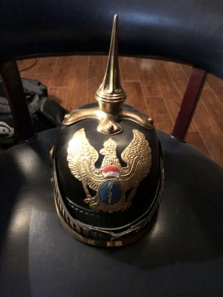 Vintage Ww1,  Ww2 Leather Prussian Pickelhaube Officer’s Golden Spiked Helmet