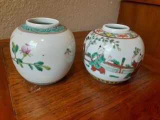 Pair Antique Chinese Famille Rose Verte enamelled Jars Late Qing 2