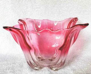 Vintage Steuben Glass Grotesque Bowl Red & Clear W Ruffled Rim
