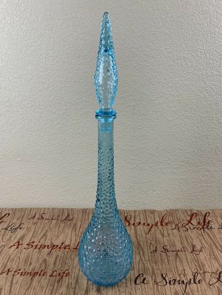 Vntg Genie Bottle Decanter Blue Bubble Glass - Empoli