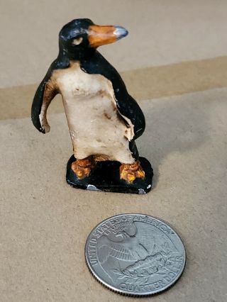 Old Vintage Antique Lead Hand Painted Penguin Miniature Figurine 2 "