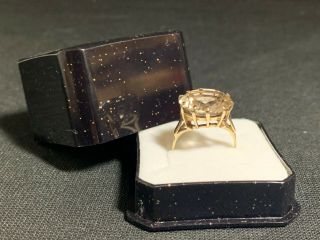 A Vintage Smoky Quartz Dress Ring Large Stone In Decorative 9ct Gold Setting