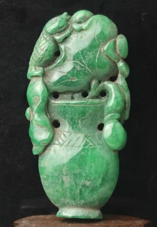 Chinese Natural Green Jadite Hand - Carved Jade Flower Statue Pendant 3.  4 Inch
