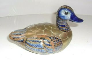 Vintage Brass Copper And Ceramic Porcelain Glazed Duck Figurine 7”