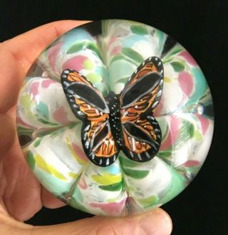 Vintage 1976 Maude And Bob St.  Clair Art Glass Monarch Butterfly Paperweight