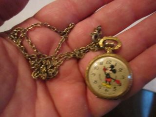 Vintage Mickey Mouse Pocket Watch - Wind Up - 17 Jewels - Chain 22 " - Tub Sc - 6