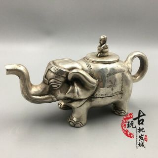 Chinese Antiques Fengshui Copper Ware Bronze Plated Silver Elephant Teapot