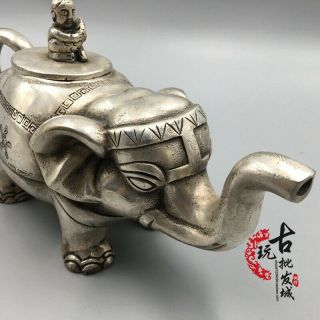 Chinese antiques Fengshui copper ware Bronze Plated Silver Elephant teapot 2