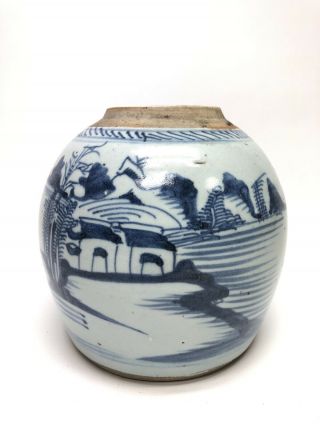 Antique Chinese Blue And White Wares Under Glazed Porcelain Ginger Jar Landscape