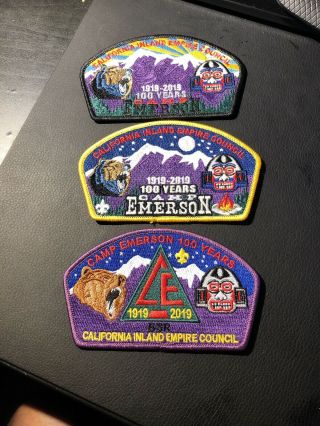Bsa Camp Emerson 100 Years Anniversary Patch Set Tahquitz Rock
