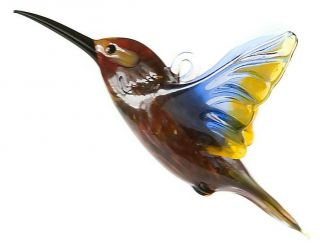 Glass Middle Hummingbird Figurine,  " Murano " Style Hand Blown Art Bird Ornament