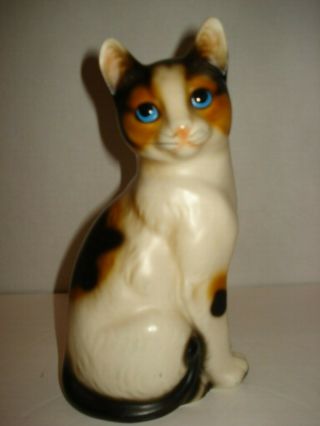 Vintage Porcelain Sitting Calico Cat Figurine Hand Painted Made In Japan 7 " Tall