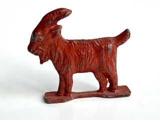 Rare Vintage Antique Painted Red Hollow Metal Goat Miniature Figurine