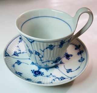 Vintage Royal Copenhagen Blue Fluted Half Lace Coffee Cup And Saucer
