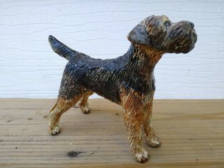 Border Terrier Dog Stoneware Sculpture Figurine Handmade 1 Of Kind Signed