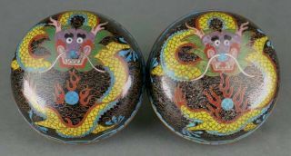 Fine Old Pair Chinese Cloisonne Enamel Imperial Yellow Dragon Lidded Scholar Box