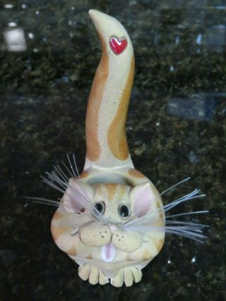 Sherri Pence Handmade Ceramic Orange & White Cat Figurine Pence Pets