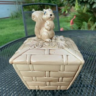 Vintage Ceramic Squirrel Walnut Cookie Jar/candy Dish/nut Bowl Canister With Lid