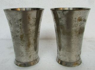 2 Pc Old Brass Handcrafted Inlay Engraved Unique Shape Lassi/milk Glasses