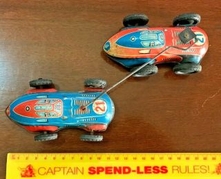 1950s Vintage Tin Toy Grand Prix Racing Cars Wind - Up West Germany Vgc