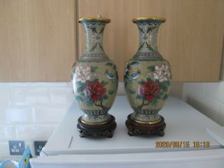 A Large Mirror Vintage Chinese Cloisonné Vase With Stands