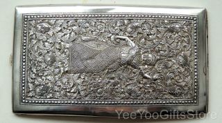 Old Asian Solid Silver Temple Dancer Cigarette/business Card Case - Box