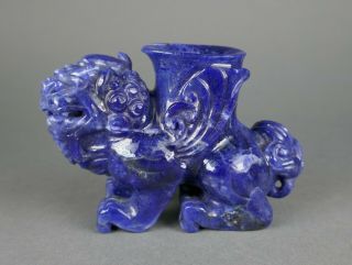 Fine Old Chinese Carved Lapis Lazuli Winged Mythical Lion Dog Beast Figurine