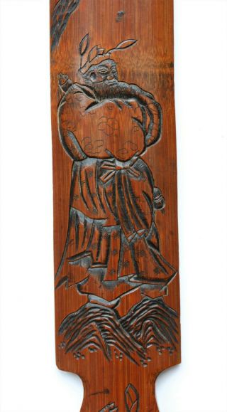 Fine Antique Japanese Meiji Period Carved Bamboo Page Turner Of Bearded Man