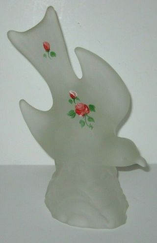 Vintage Glass Bird Figurine L E Smith Art Glass Bird Hand Painted Frosted 9 " Tall