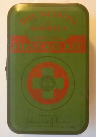 Vintage Boy Scouts Of America Official First Aid Kit J&j,  Some Contents
