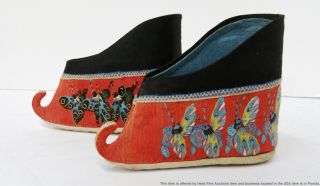 Antique Pair Shoes Chinese Qing Silk Embroidered 5 Inches Long Lotus Bound Feet