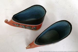 Antique Pair Shoes Chinese Qing Silk Embroidered 5 Inches Long lotus bound feet 2
