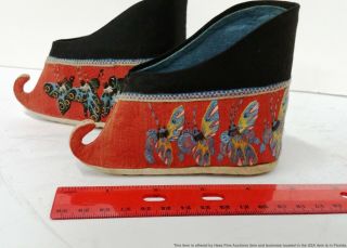Antique Pair Shoes Chinese Qing Silk Embroidered 5 Inches Long lotus bound feet 3