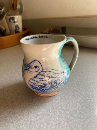 Handmade Porcelain Cup,  Julia Galloway,  Soda Fire,  Blue Glaze,  Iceland Bull Bird