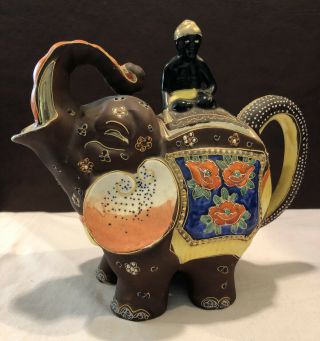 Elephant Teapot Trunk Up Made In Japan Moriage Hand Painted Antique
