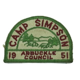 Vintage 1951 Boy Scout Patch Camp Simpson Arbuckle Council Bsa Scouts