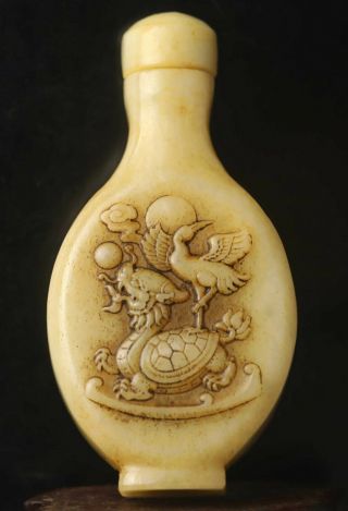 Chinese Old Natural Hetian Jade Hand - Carved Statue Dragon Phoenix Snuff Bottle