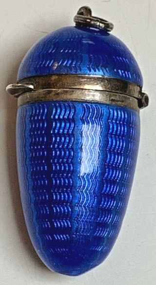 Antique Blue Guilloche Enamel Sterling Pendant Telescopic Bovine Spliff Holder