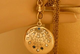 Antique C 1900 Large Victorian Jewelled Round Locket Gold F Vintage