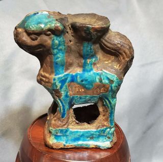 Antique Chinese Ming Dynasty Turquoise Glazed Temple Lion Figure Candlestick