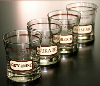 Set Of 4 Vintage Name Your Poison Rock Glasses By Cera Neiman Marcus