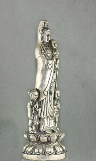 Finely Casted Heavy Vintage Chinese Guan Yin White Metal Figure W/children