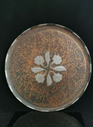 Vintage Art Deco Hammered Copper And Pewter Tray